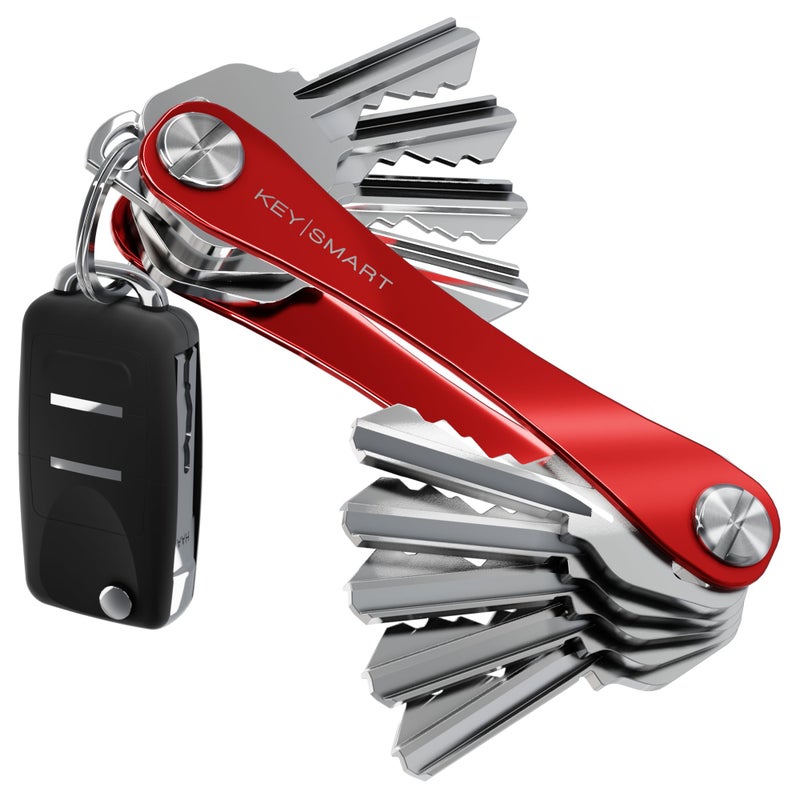 key smart KeySmart Original Key Holder - Compact Key Organizer for Key Chain, Minimalist Clutter-Free EDC Keychains Key Ring, Red, 14 Keys - Image 1